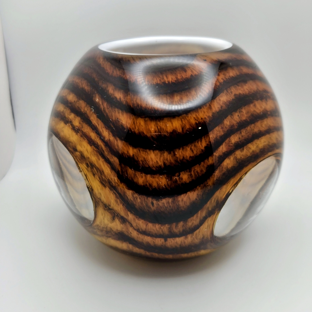 Art Glass Window Bowl Vase Murano MCM Amber Swirl Tiger Candle Hand Blown